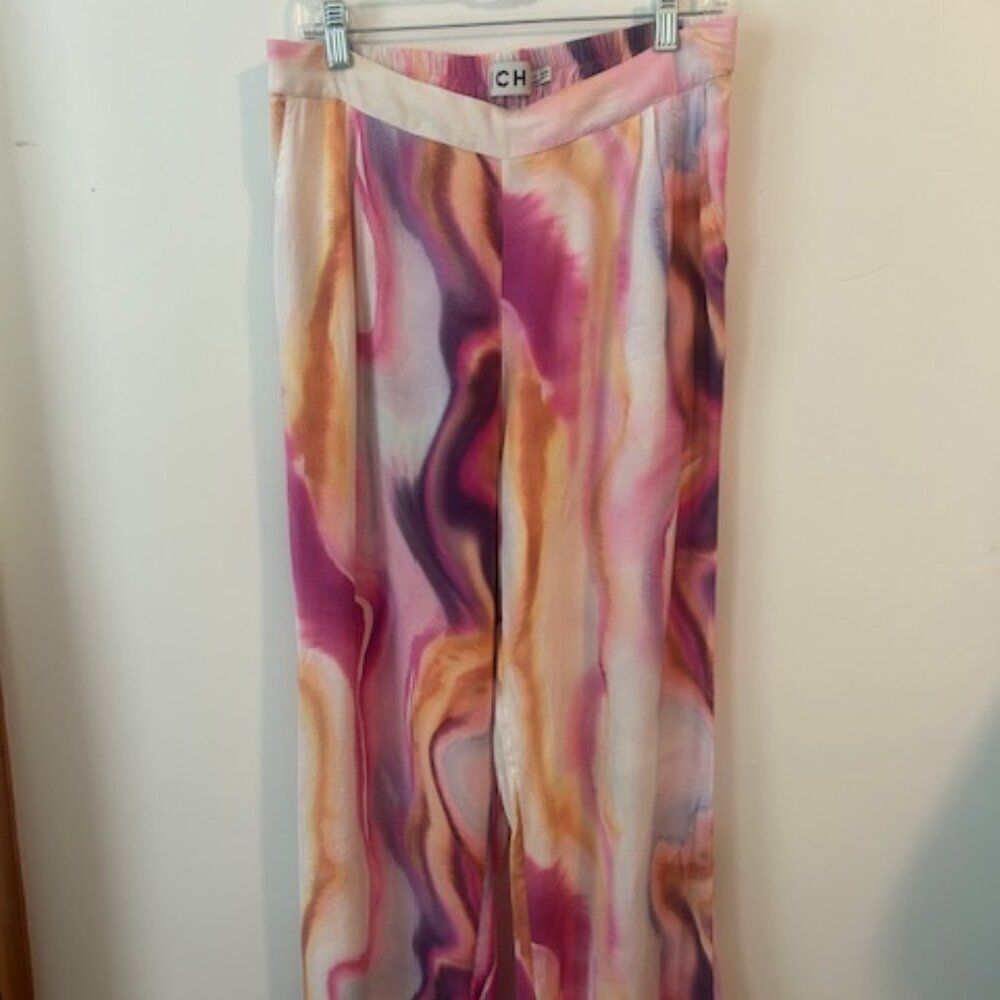 ICHI Pastel color wide leg pleated front pull-on pants, size 40/12